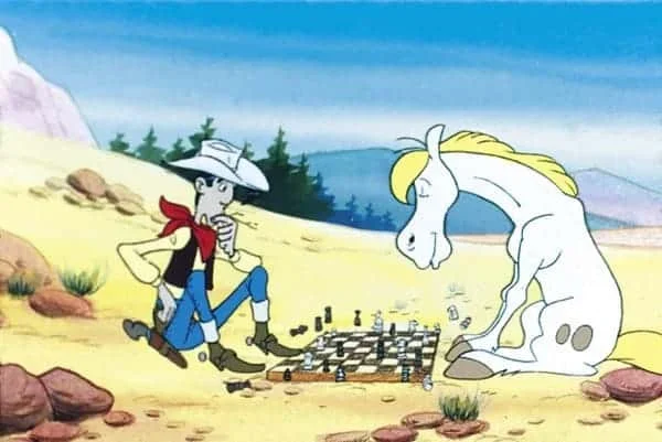 Lucky Luke & Jolly Jumper beim Schachspiel