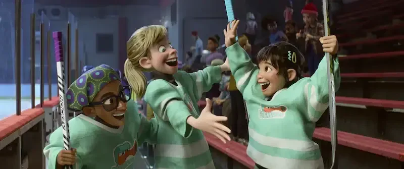 alles steht kopf 2: riley und ihre zwei freundinnen im eishockey dress
