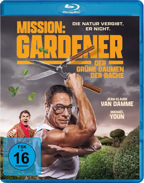 mission gardener filmkritik blu ray cover mit darsteller jean claude van damme mit heckenschere