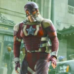 Thunderbolts Filmszene: Mann in Superheldenanzug auf der Straße