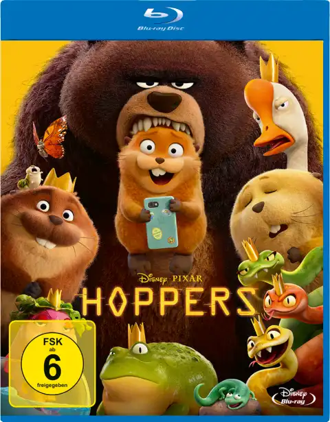 Disney Pixar Hoppers Blu-ray Cover mit animierten Tieren
